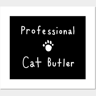 Professional Cat Butler Relaxed Handwritten Text Design with Paw Print Posters and Art